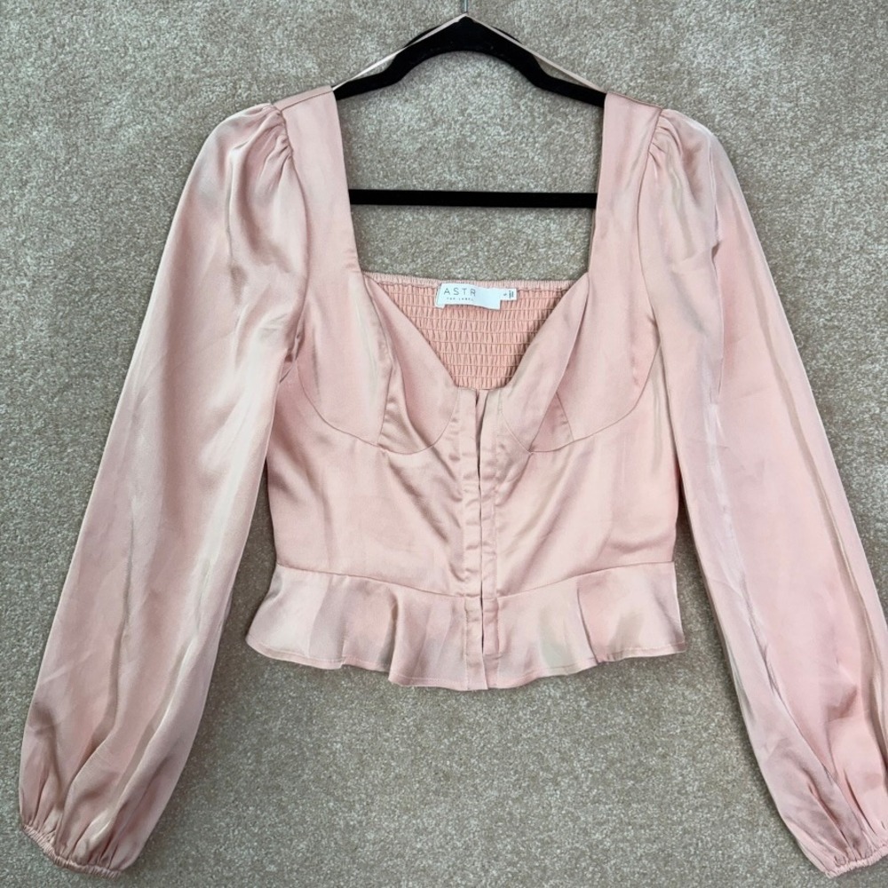 Astr Blush Pink Puff Sleeve Peplum Top